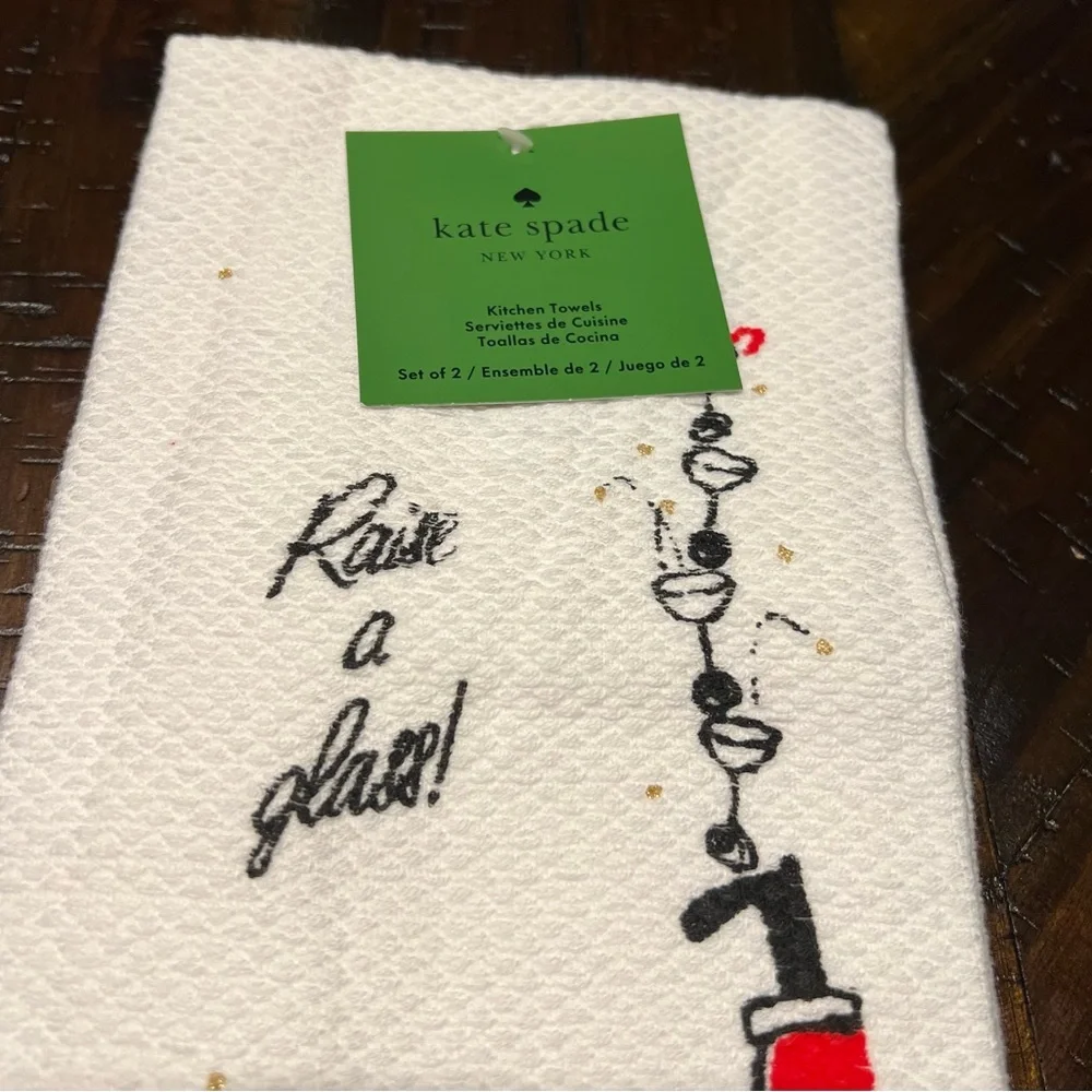 Kate Spade NY Santa Bottoms Up Raise A Glass Kitchen Dish Towels